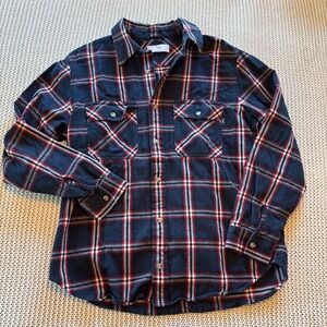 TNA Aritzia Plaid Flannel Shirt Navy Red White Button Front Size S